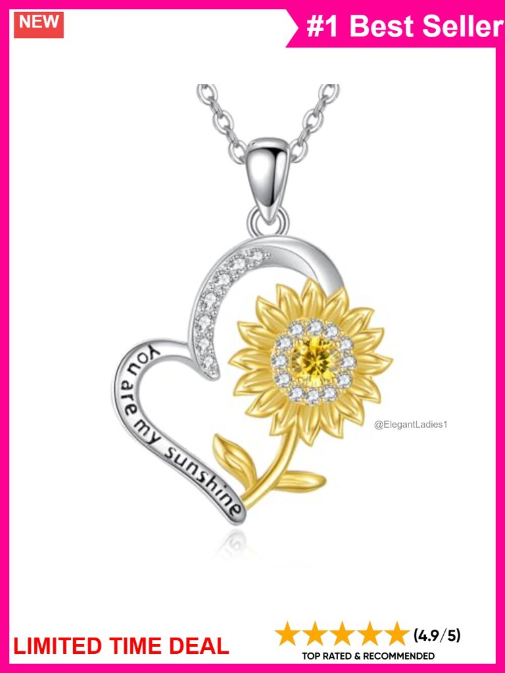Sterling Silver Sunflower Pendant Necklace You Are My Sunshine